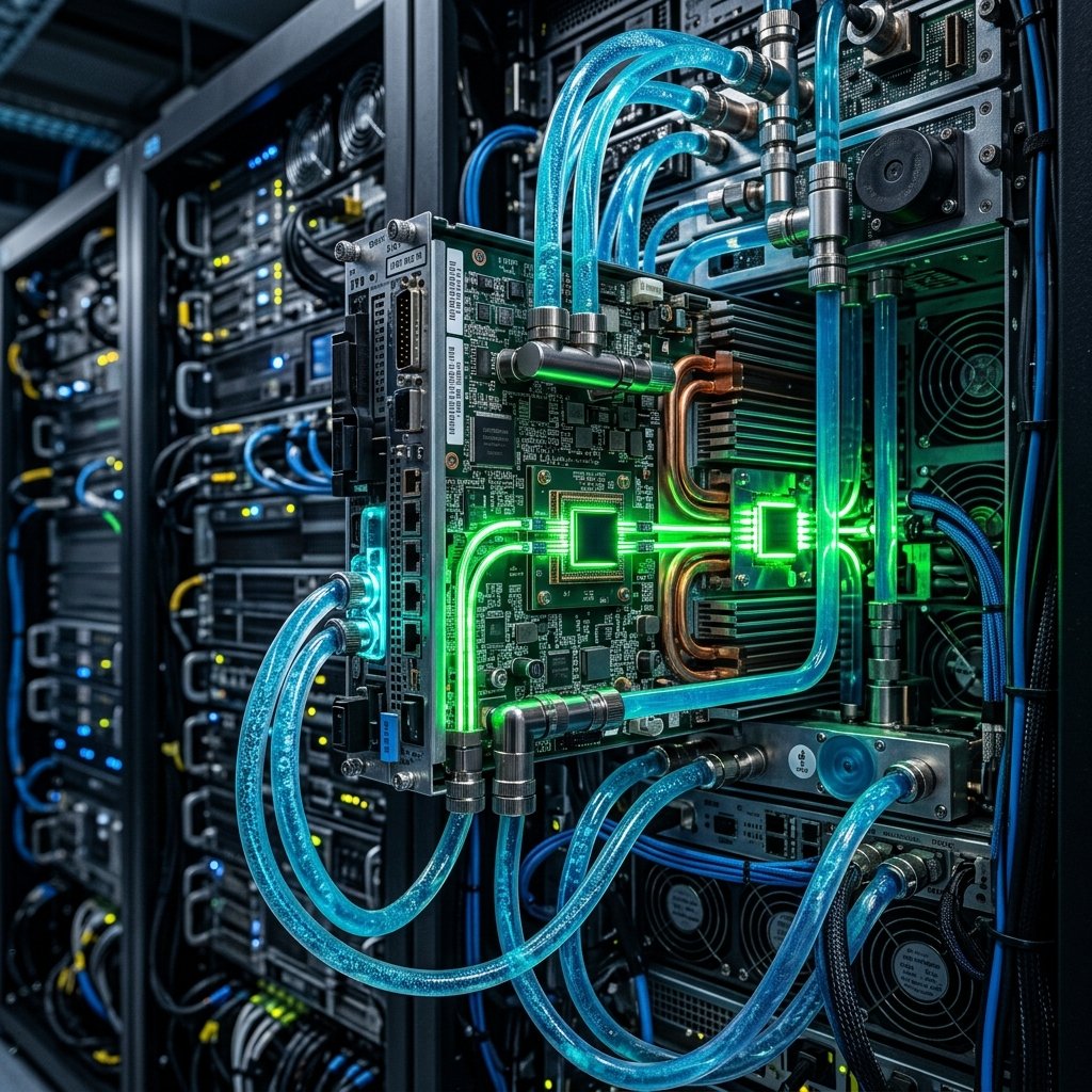 Advanced liquid cooling and silicon photonics hardware representing hidden AI infrastructure trends