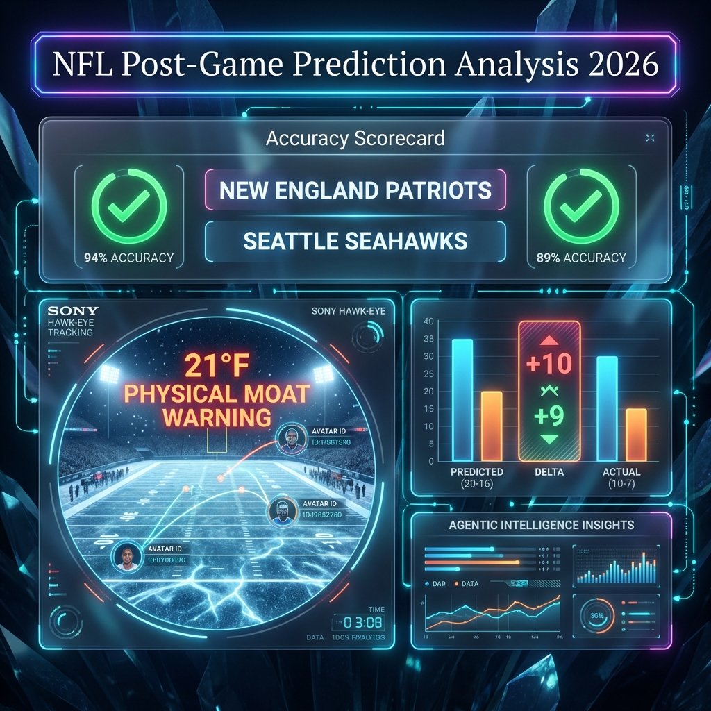 futuristic data-rich dashboard for 'NFL Post-Game Prediction Analysis 2026