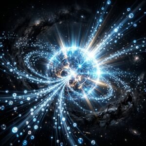 Small glowing orbs merging into a massive AI nexus illustrating the AI consolidation event